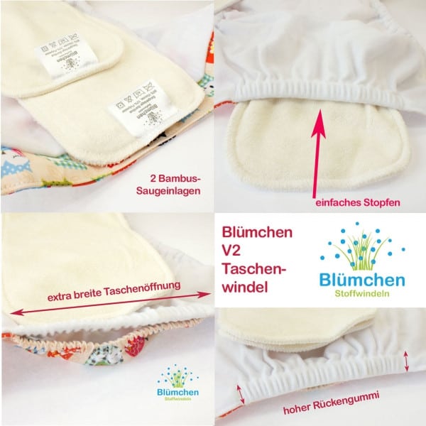 Blümchen Pocketwindel OneSize Druckverschluss